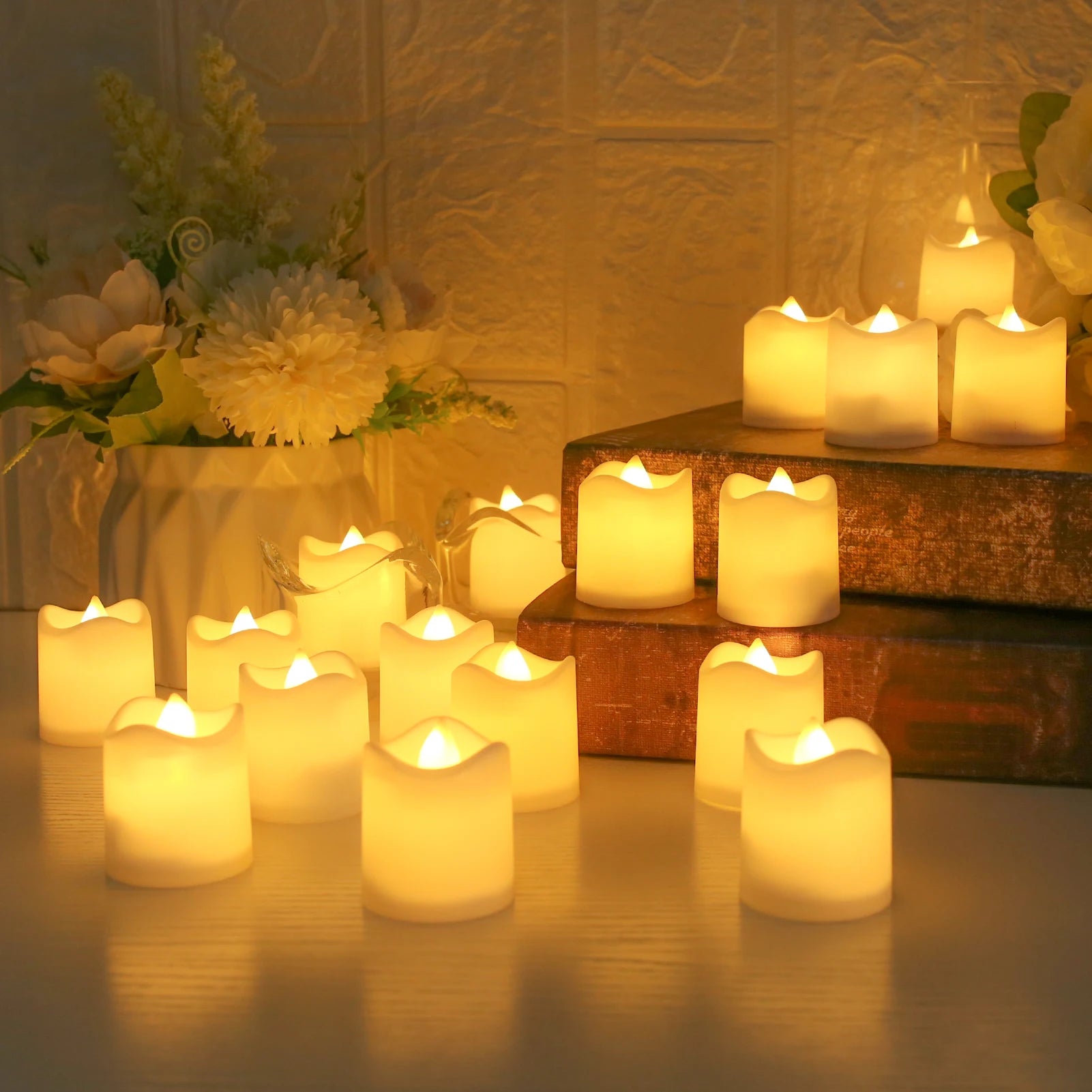 24/48 Pack Flameless Votive Candles Electric Battery Operated LED Tea Lights Fake Candle Warm White for Wedding Table Christmas Peaceful Pleasures Health and Wellness