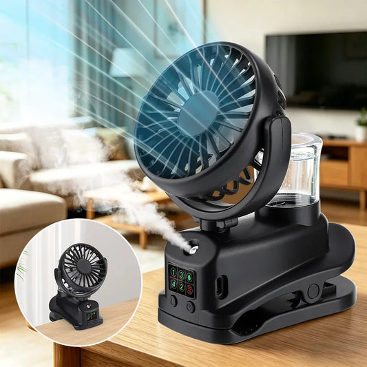 Clip-On Mist Fan USB Rechargeable 4-Speed LED | Desk Humidifier Clip-On Mist Fan Oasis Select