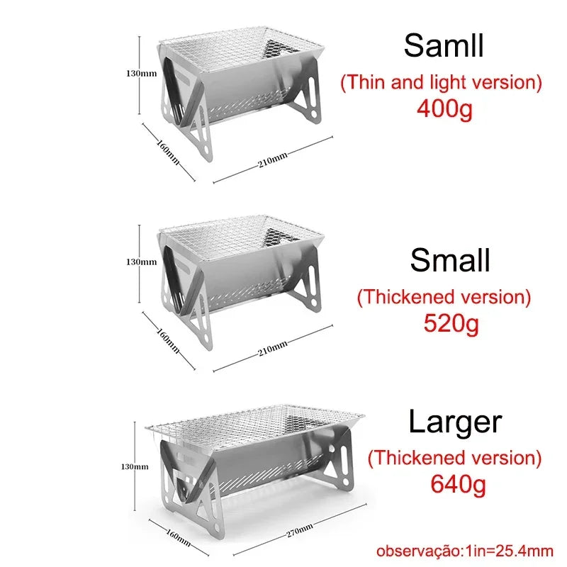 Folding Portable Camping Charcoal Grill – Stainless Steel BBQ Portable Camping Grill Peaceful Pleasures Health and Wellness