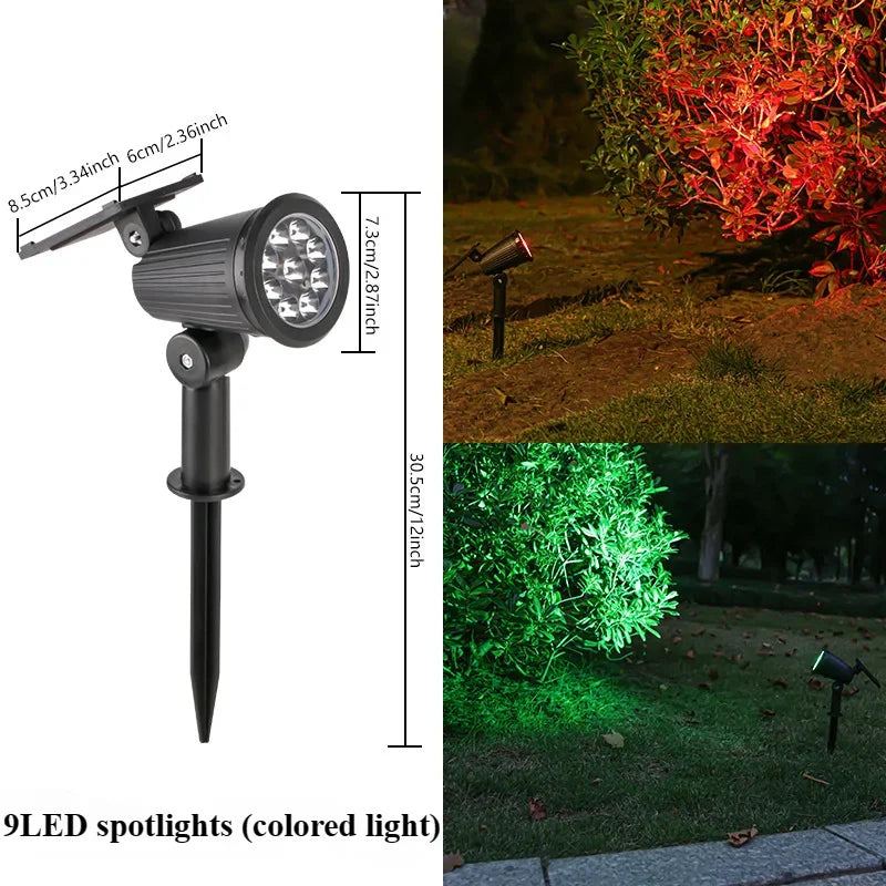 Solar LED Spotlight IP65 Waterproof | 9 Dimmable LEDs Outdoor