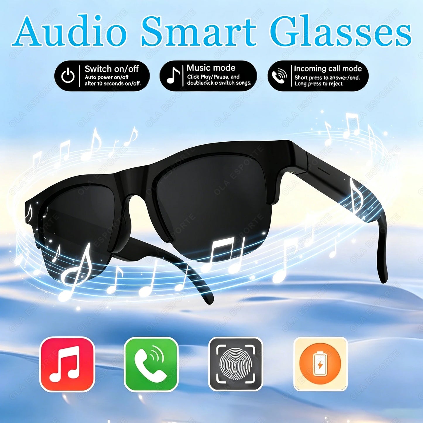 2026 Trending Smart Glasses Wireless Bluetooth Call IP4 Waterproof Outdoor Sport Sunglasses Music Control High Sound Quality Men Peaceful Pleasures Health and Wellness Bk-Bk