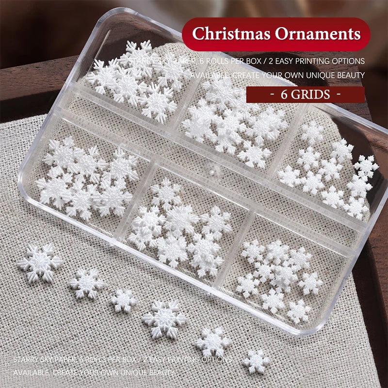 6 Grids/box Christmas Red/Green Bead Snowflake Nail Rhinestone Mixed Size Colorful Beads Nali Charms Christmas Manicure Jewelry Peaceful Pleasures Health and Wellness White