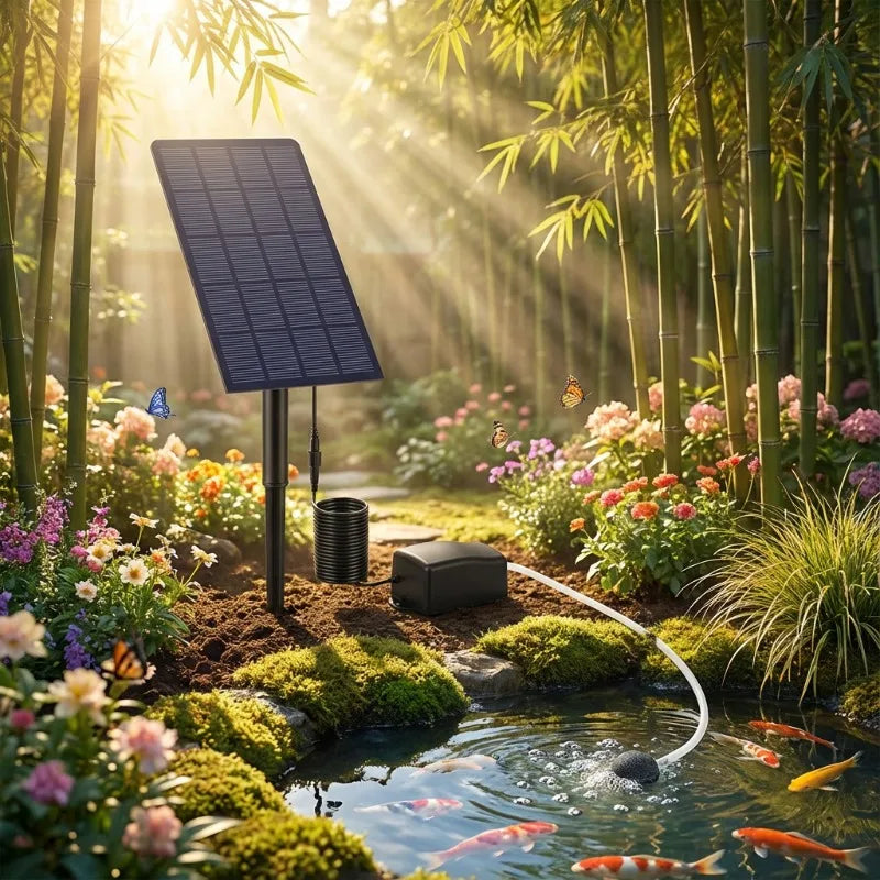 2.5W Solar Pond Aerator Pump with Air Stones – Fish Tank