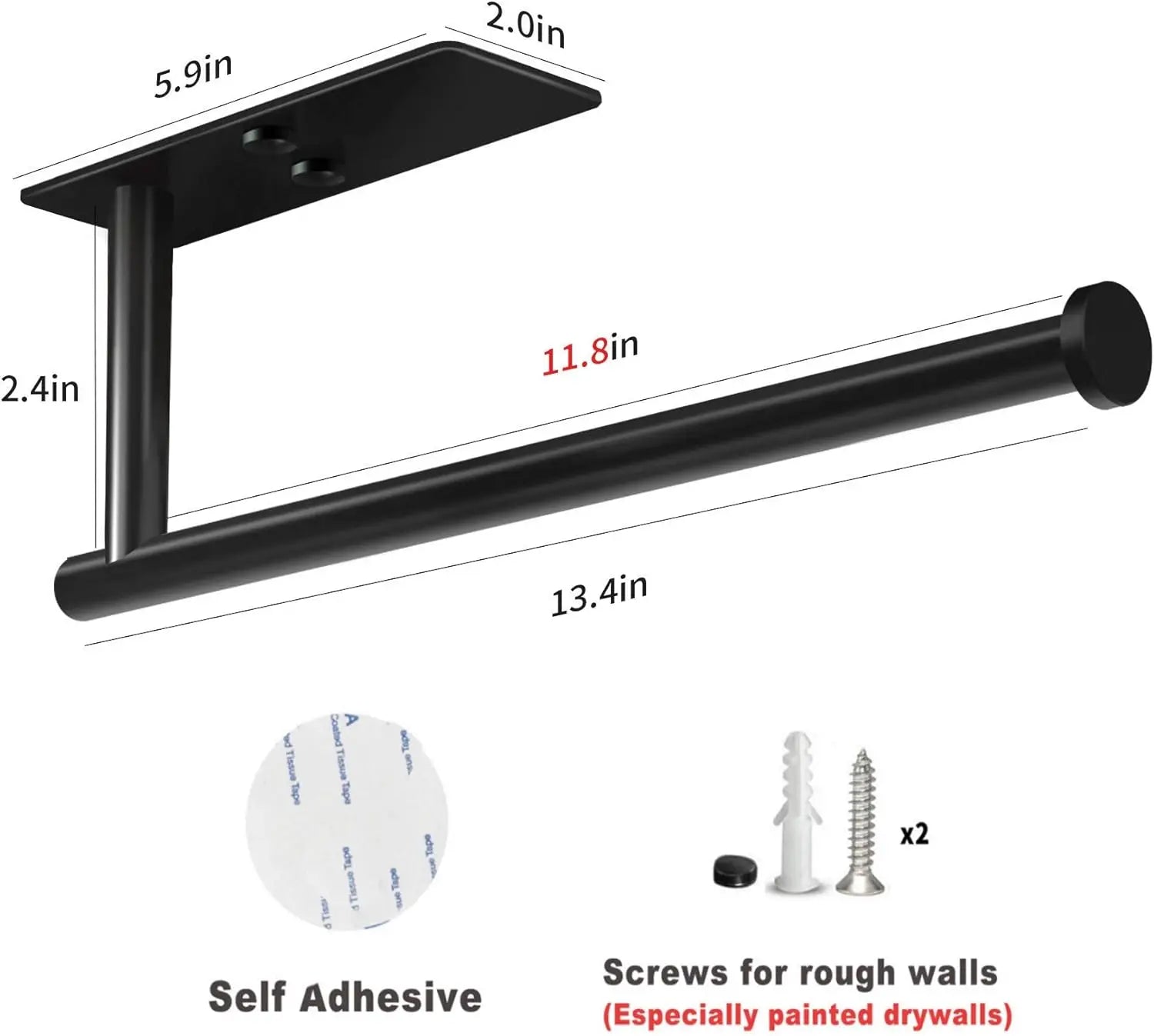 Self Adhesive Paper Towel Holder Under Cabinet Mount Wall Paper Roll Rack Kitchen Cabinet Bathroom SUS304 Stainless Steel Black Peaceful Pleasures Health and Wellness