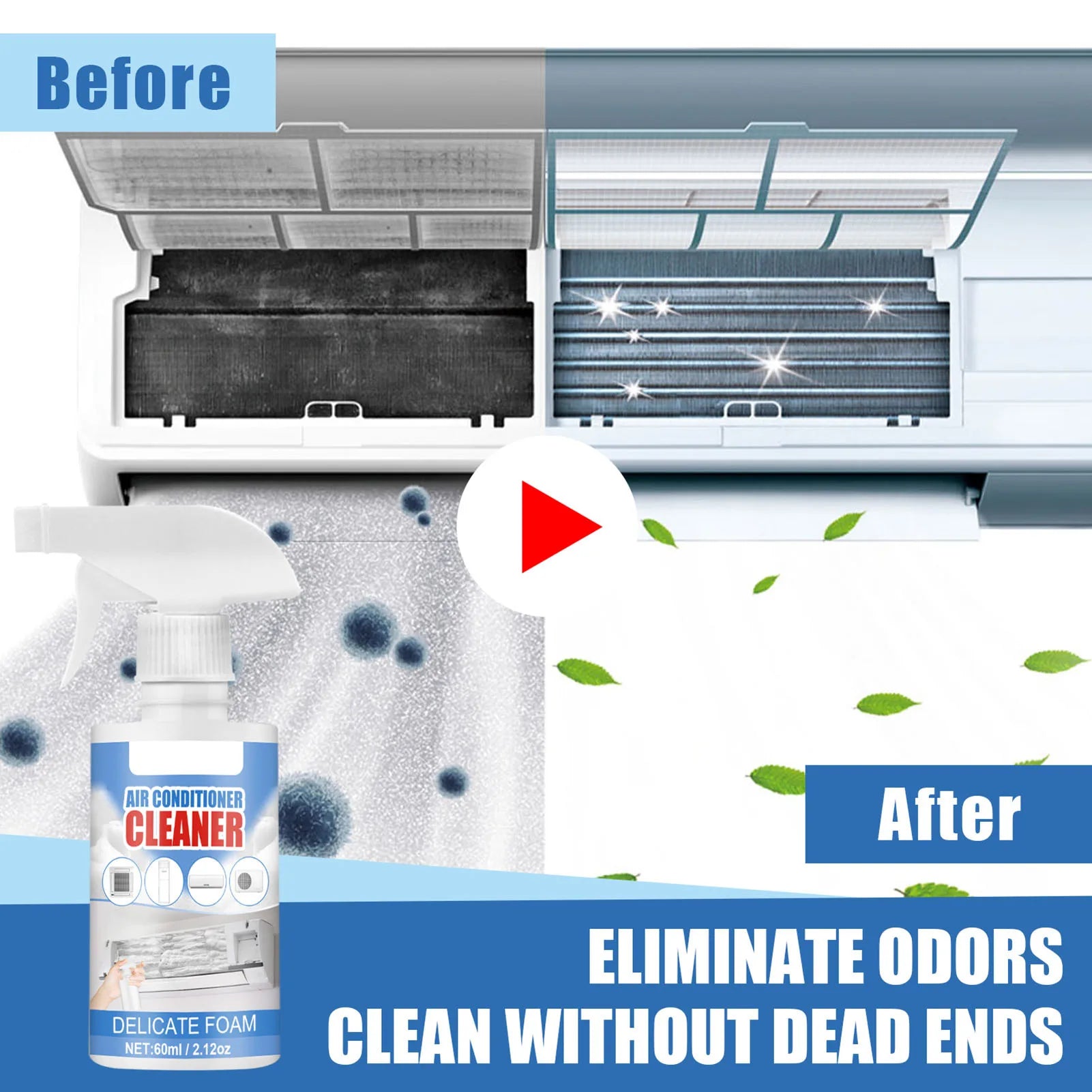 Air Conditioner Spray Foam Cleaner 60ml Powerful Cleaning Not Hurt Coil Cleaner for Restaurants Schools Stadiums Peaceful Pleasures Health and Wellness