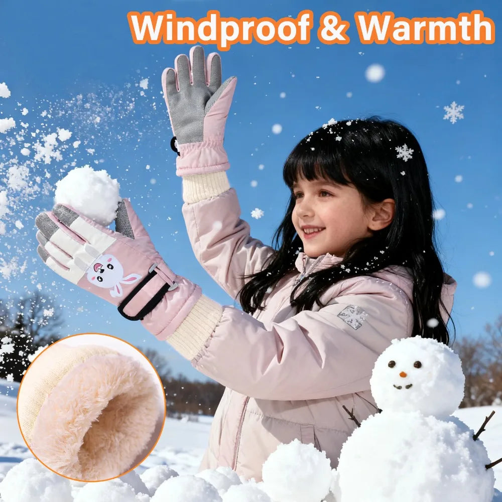 Children's Waterproof Ski Gloves, Winter Thick Glove with Cartoon Printed Boys Girls 4-14 Years For Winter Fun Cycling Snowboard Peaceful Pleasures Health and Wellness