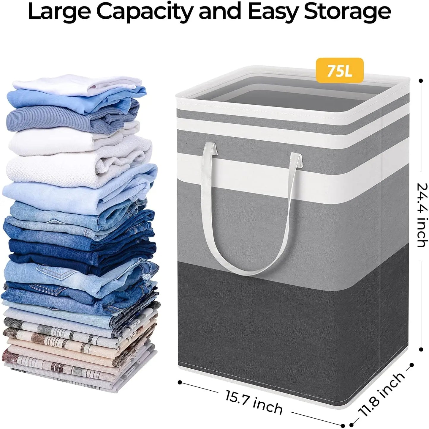 Large Collapsible Laundry Basket – Waterproof Freestanding Hamper, 75L (Set of 2) Peaceful Pleasures Health and Wellness