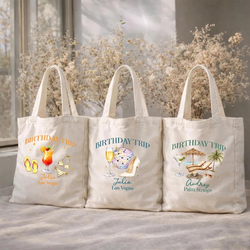 Personalized Birthday Trip Canvas Tote Bag | Beach Vacation Gift Personalized Canvas Tote Peaceful Pleasures Health and Wellness
