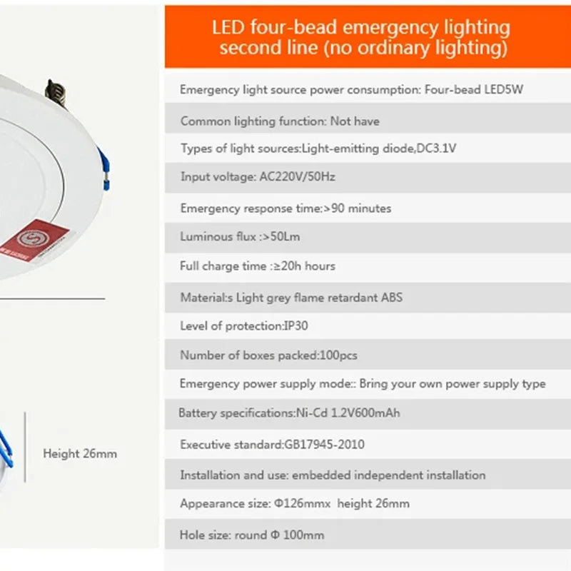 SHINEKNOT 4-LED Recessed Emergency Downlight | 90-Min Battery
