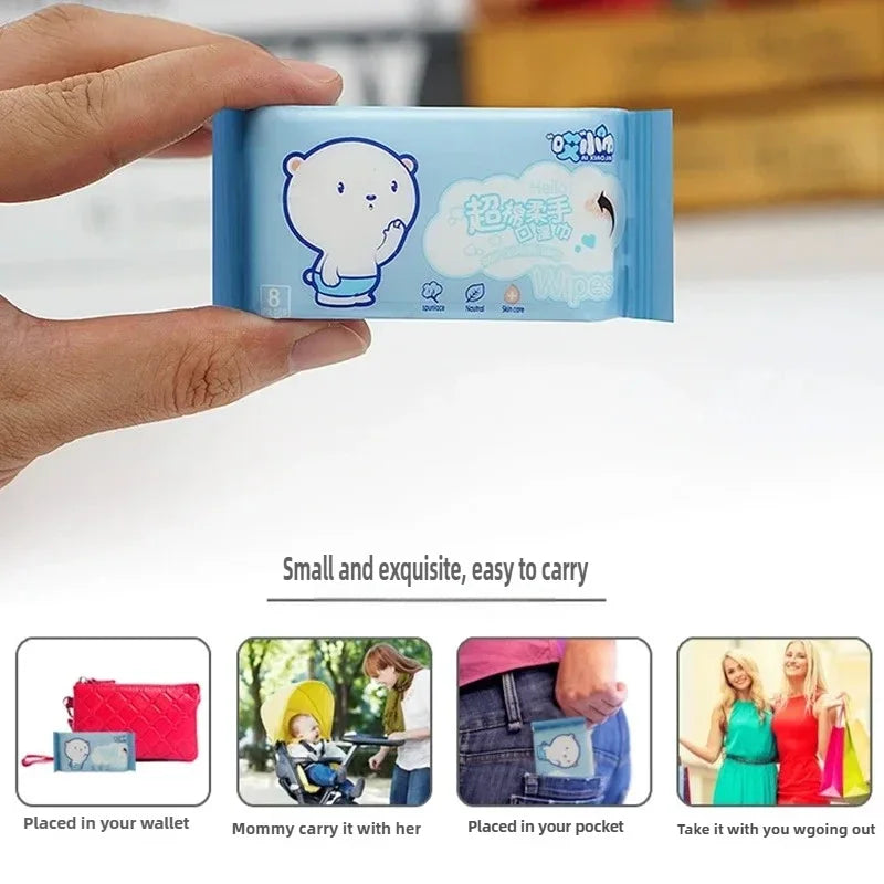 64-Pack Mini Disposable Travel Wipes – Hand & Mouth Cleaning