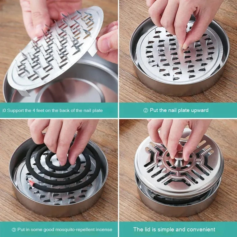 Stainless Steel Mosquito Coil Holder with Cover – Incense & Ash Tray