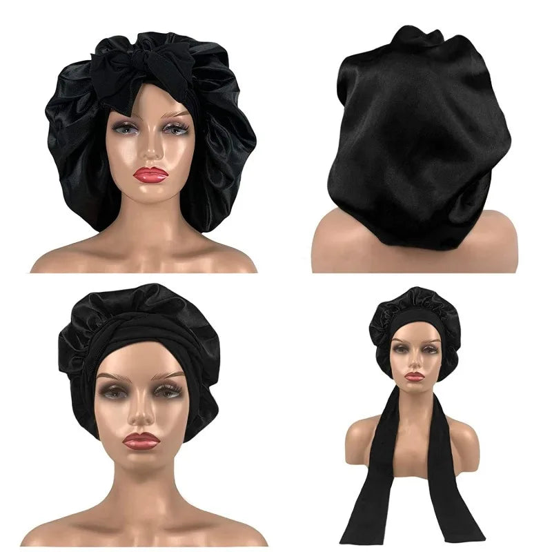Satin Shower Cap for Women – Waterproof Silk Bonnet Long Hair