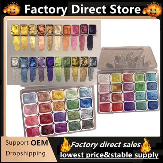 20-Color Pearlescent Metallic Watercolor Paint Set | Artists Watercolor Paint Set Peaceful Pleasures Health and Wellness