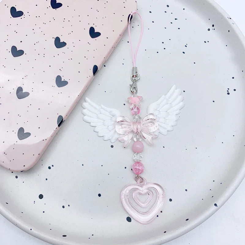 Angel Wing Bowknot Acrylic Phone Chain Keychain & Bag Charm