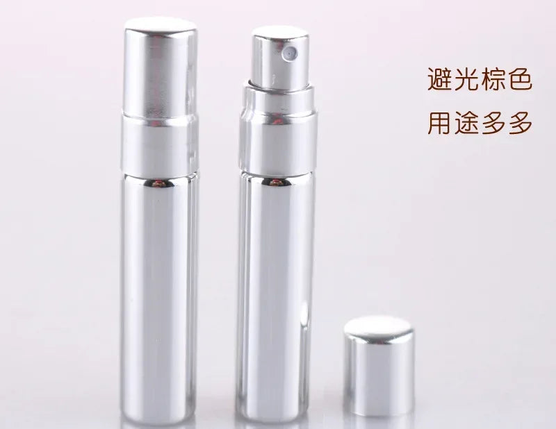 1PCS Refillable Glass Metal Nozzle Perfume Spray Bottle Spray Atomizer Portable Travel Cosmetic Container Perfume Bottle Peaceful Pleasures Health and Wellness 5ml Silver