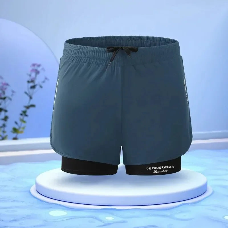 Men's Swim Trunks Quick Dry Athletic Shorts with Compression Liner for Beach Pool Running Gym Peaceful Pleasures Health and Wellness Grey 1XL 1pc