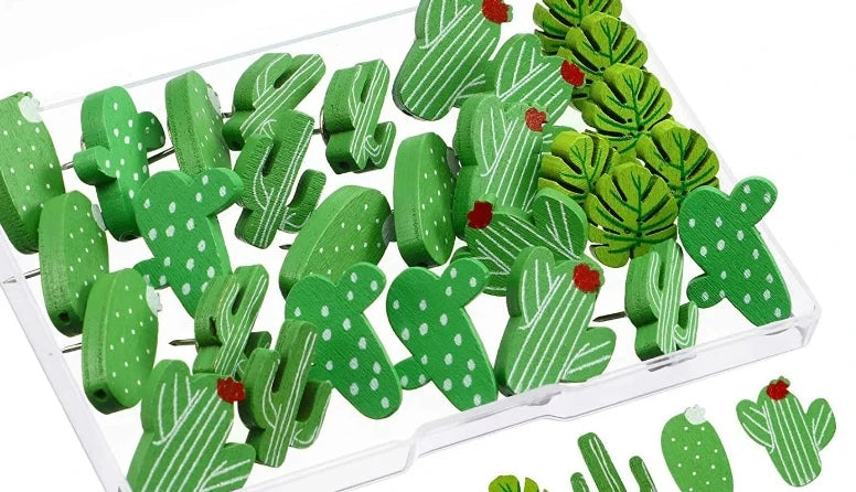 Bview Art DIY Wooden Flamingo Cactus Push Pins Decorative Thumb Tacks