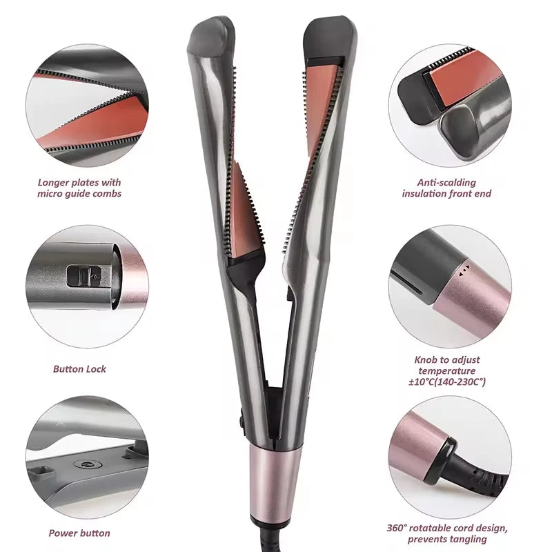 Pro 2-in-1 Negative Ion Electric Straightening & Curling Iron LCD Temperature Display for Long Hair & Dry Hair for Hotel Use Peaceful Pleasures Health and Wellness