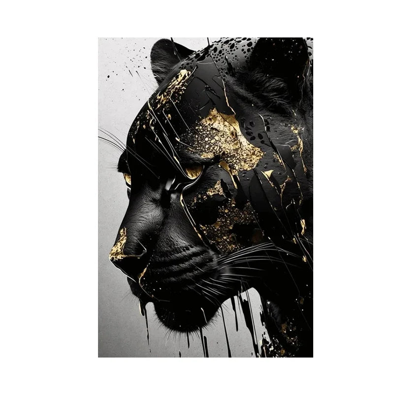 Black & Gold Black Panther Abstract Canvas Wall Art Print