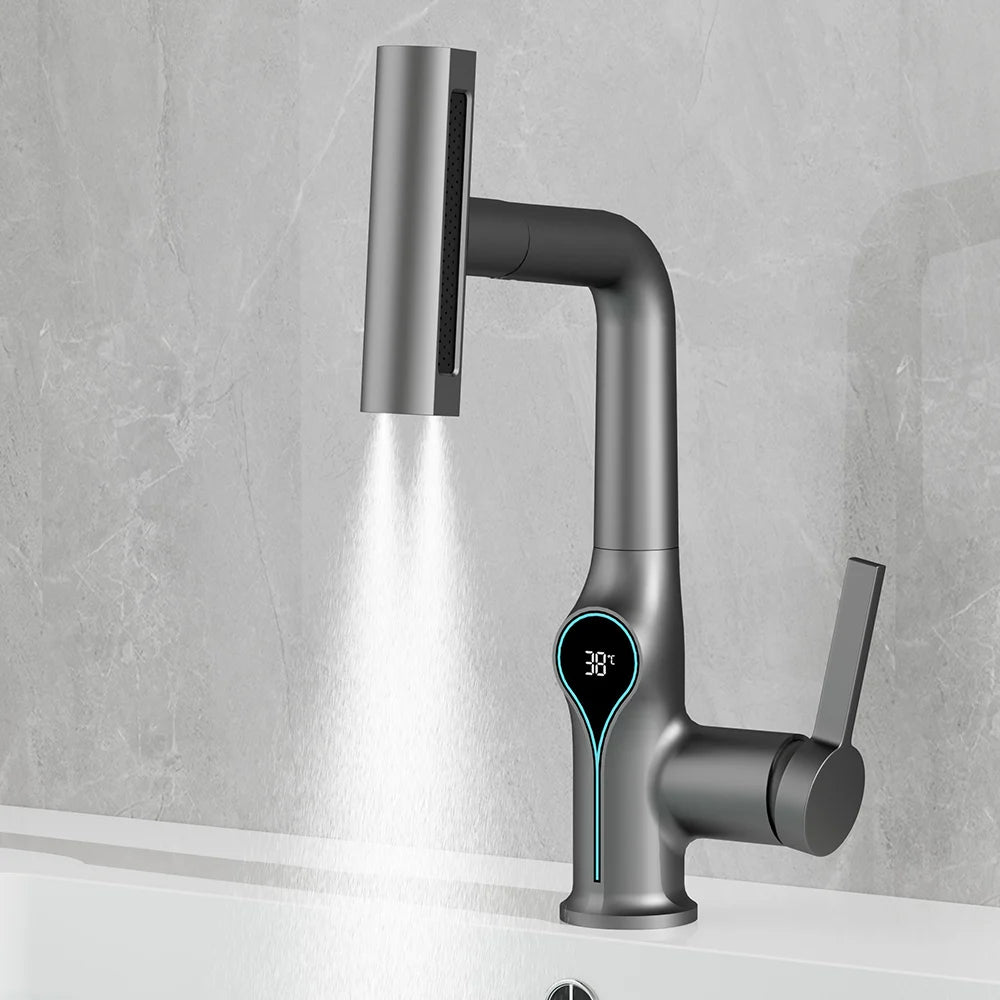 AOGUTU Waterfall Basin Faucet Digital Temp Display Mixer Tap