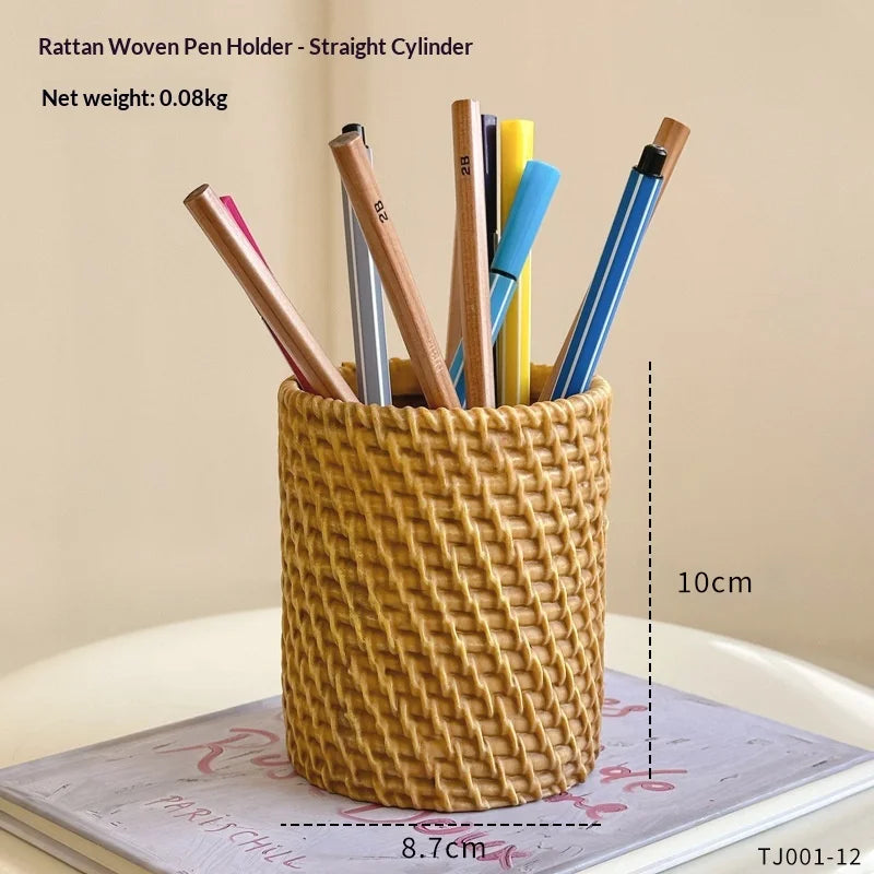 Hot Rattan Pen Holder Pen Holder for Desk Waterproof and Sturdy Pen Holder School Office Supplies Stationery Desk Organizer Peaceful Pleasures Health and Wellness straight cut