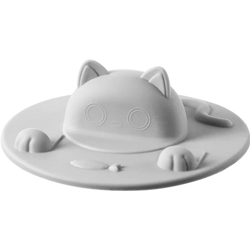 Silicone Cup Lid Cartoon Creative Irregular Cup Cover Dust-proof Leak-proof Three-dimensional Cat Head Multi-functional Cup Lid Peaceful Pleasures Health and Wellness Gray