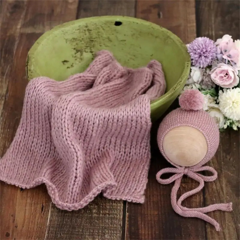 Newborn Photography Props – Mohair Hat & Wrap Blanket Set