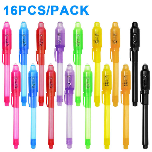 16pcs Luminous Light Pen Magic Purple 2 in 1 UV Black Light Combo Drawing Invisible Ink Pen Learning Education Toys for Child Peaceful Pleasures Health and Wellness 16pcs mix color