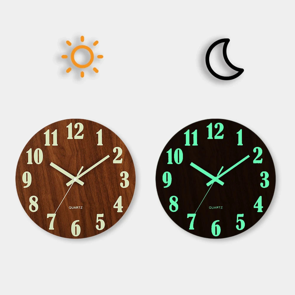 12 Inch Luminous Wall Clock Wood Silent light in dark night Nordic Fashion Wall Clock Non Ticking Clock With Night Light Peaceful Pleasures Health and Wellness YG001 14 inch