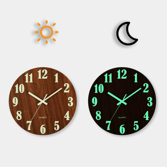 12 Inch Luminous Wall Clock Wood Silent light in dark night Nordic Fashion Wall Clock Non Ticking Clock With Night Light Peaceful Pleasures Health and Wellness YG001 14 inch