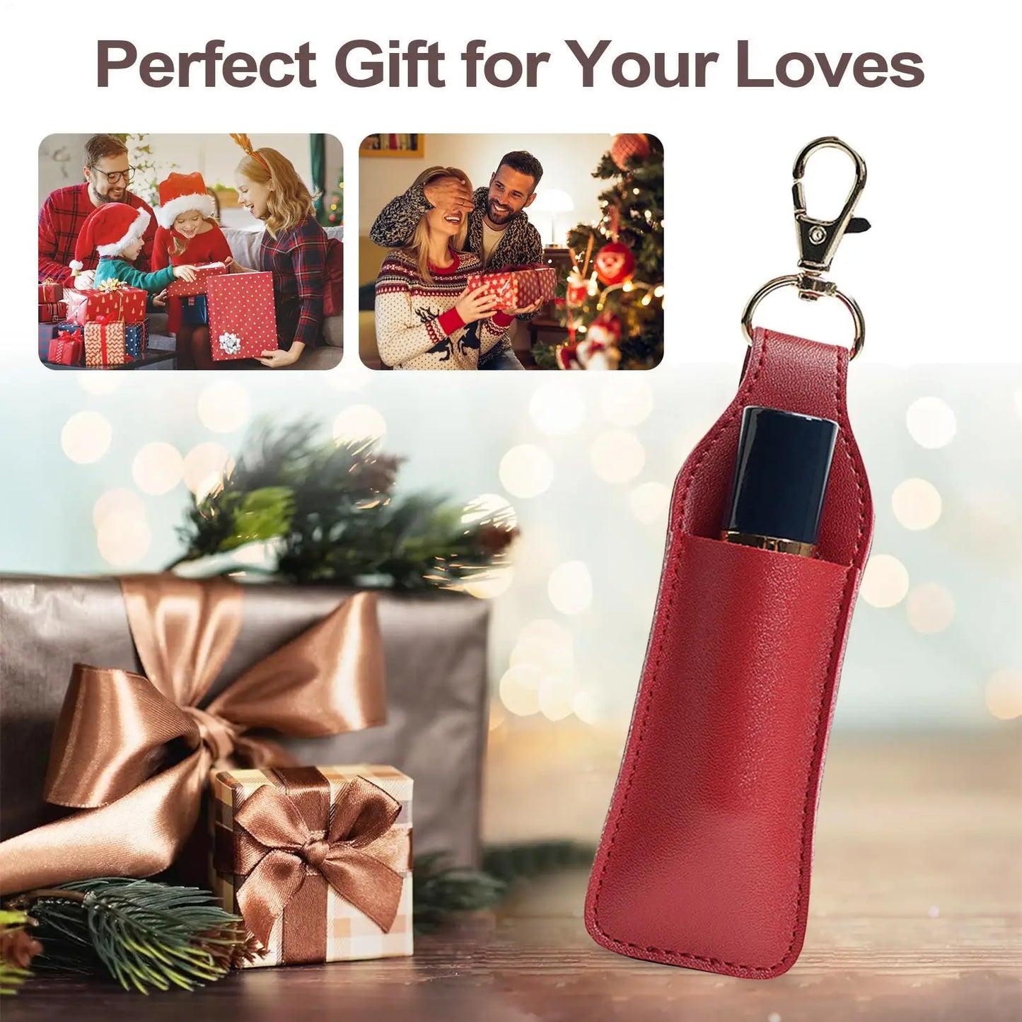 Leather Lipstick Holder Keychain Portable Lip Balm Chapstick Pouch for Women Girls, Travel Essential Keyring Organizer Peaceful Pleasures Health and Wellness