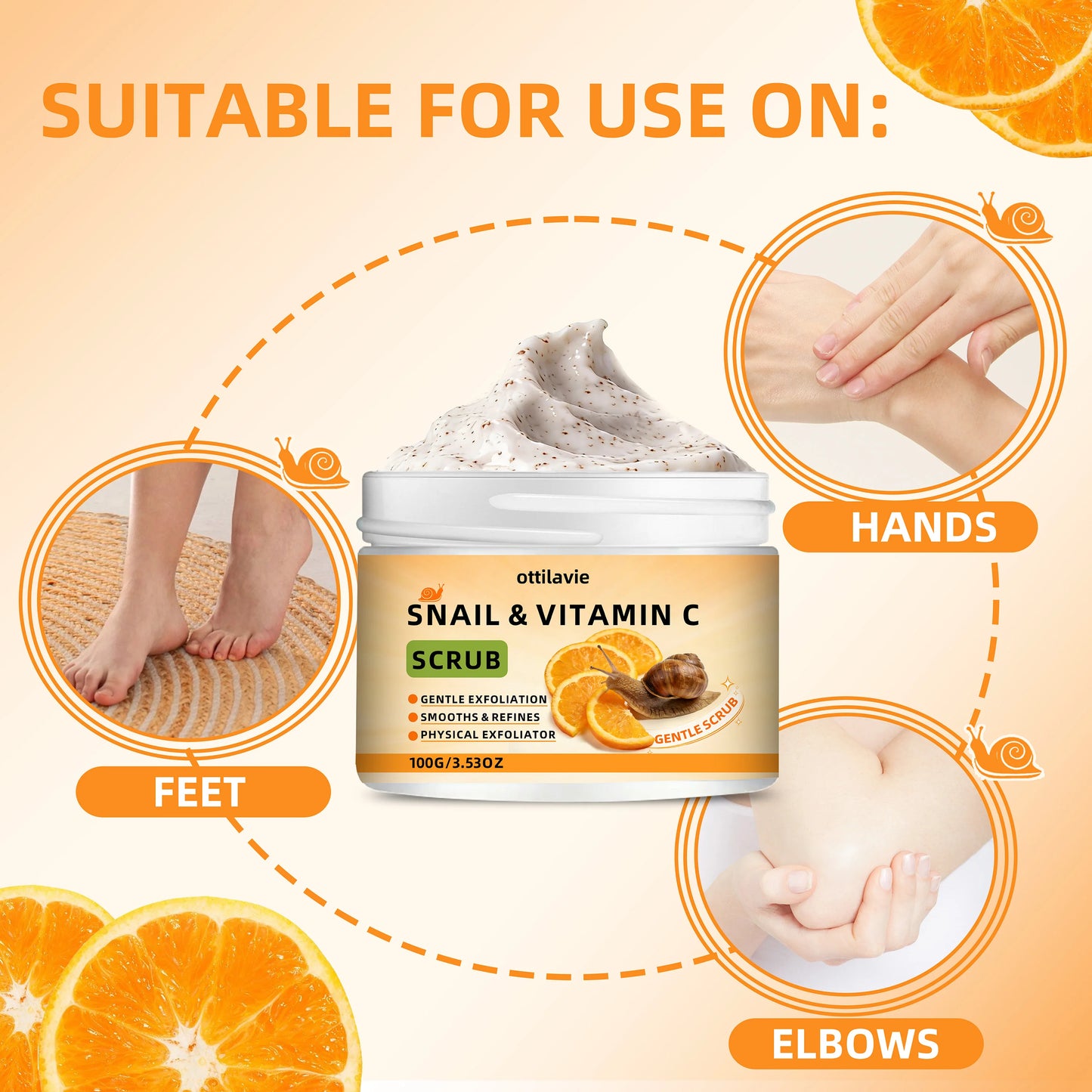 ottilavie Snail Vitamin C Scrub: Gently exfoliates & deeply cleanses. For all skin types, day or night. (Unisex) Peaceful Pleasures Health and Wellness