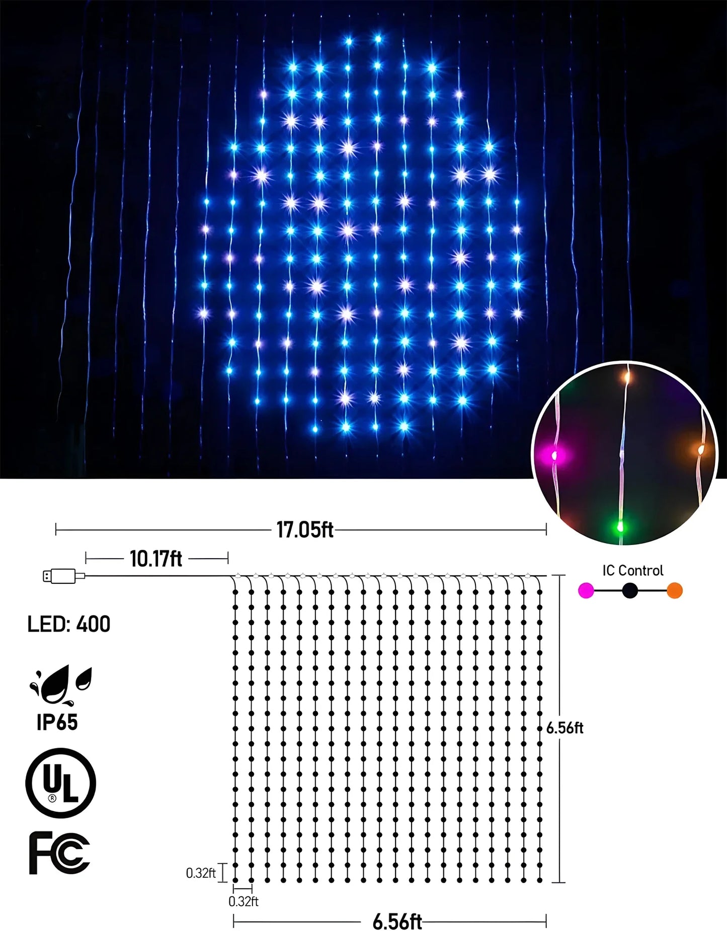 RGB Smart Curtain Fairy Lights | 400 LEDs, App Control, IP65
