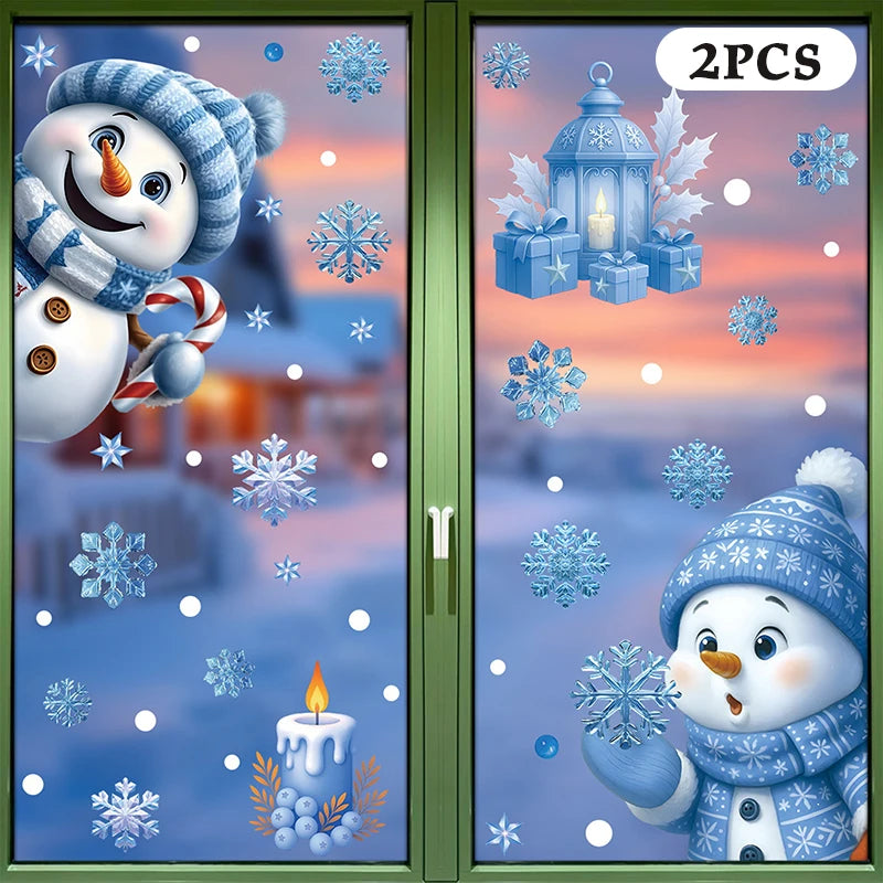 Blue Christmas Window Clings – Santa, Snowflakes & Reindeer Set