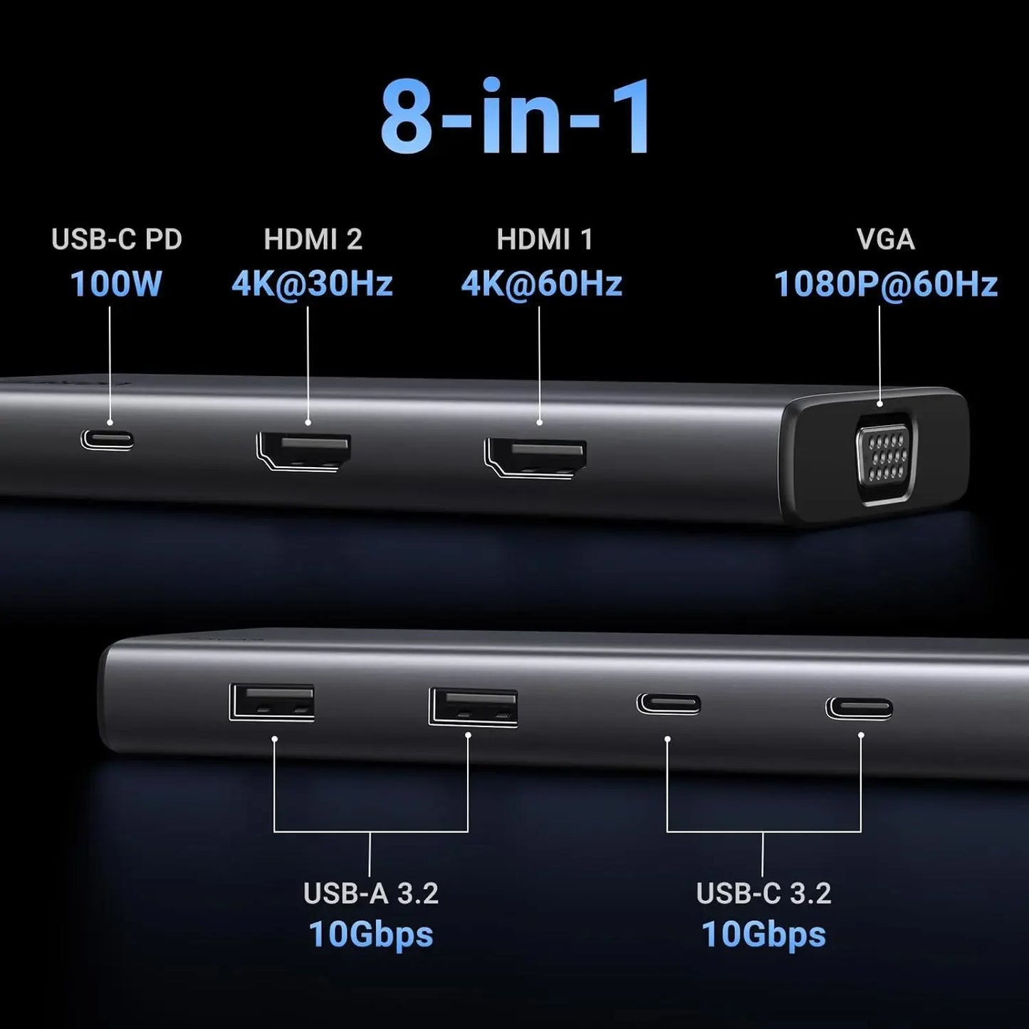8-in-1 USB-C Docking Station with Dual HDMI, VGA, USB Ports, 100W PD for MacBook, Dell, HP Peaceful Pleasures Health and Wellness