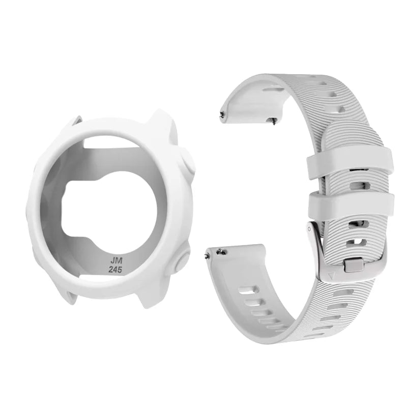 Silicone Protective Case Cover +Strap For Garmin Forerunner 245M/245 Smartwatch Strap Protector Shell Frame Protective Cases Peaceful Pleasures Health and Wellness White Case Strap Forerunner 245 245M