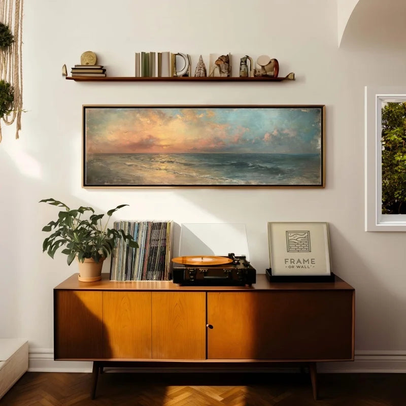 Moody Seascape Wall Canvas Art Unframed, Wide Vintage Horizontal Painting Print, Large Wall Art, Above Sofa/Bed Boho Wall Decor Peaceful Pleasures Health and Wellness