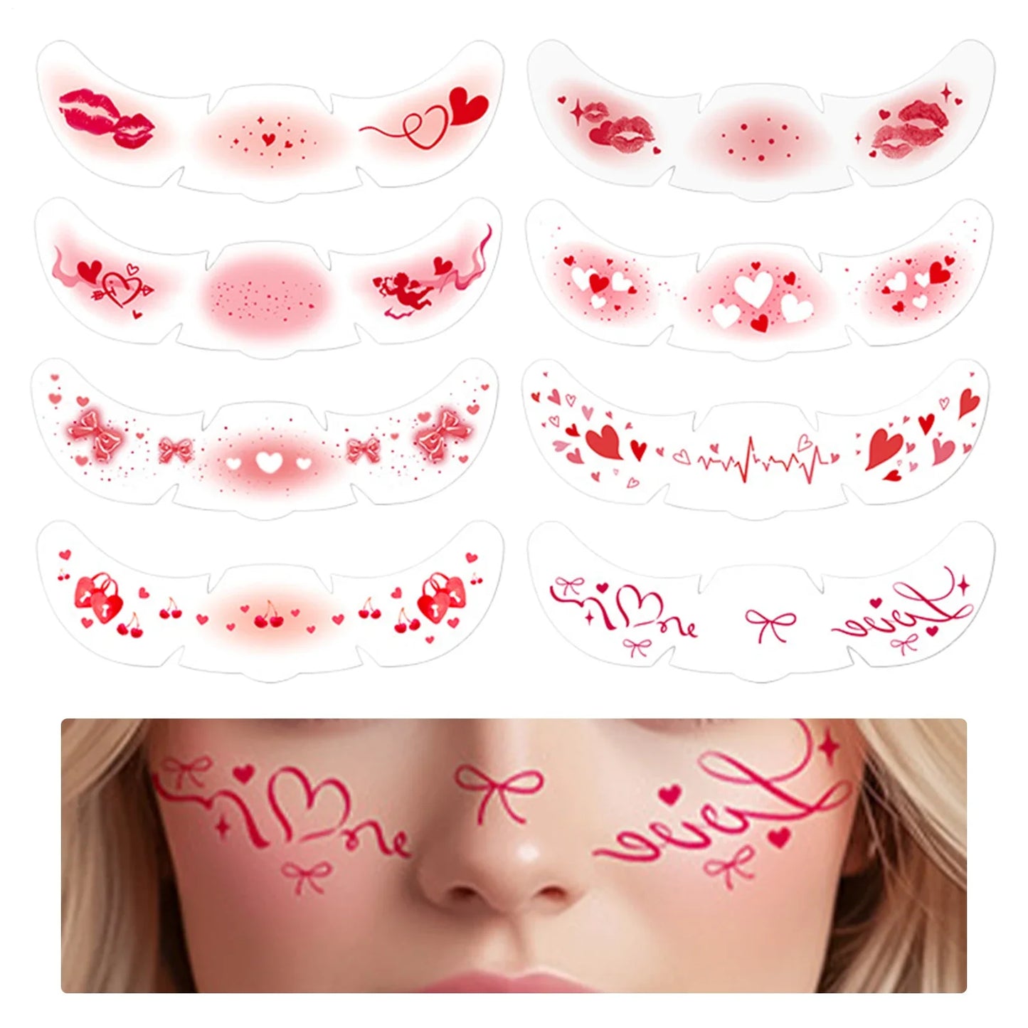 Heart Glitter Freckle Temporary Tattoo Stickers – 8pc Face Makeup