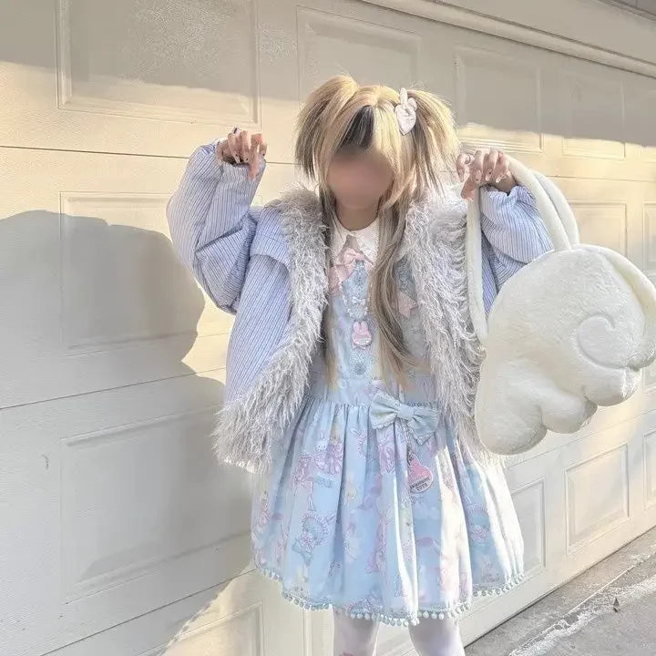 Original New Snow Melting Angel Plush Wing Bag Hand Held One Shoulder Design Cute Bag Student Travel Bag Fashionable Versatile Peaceful Pleasures Health and Wellness