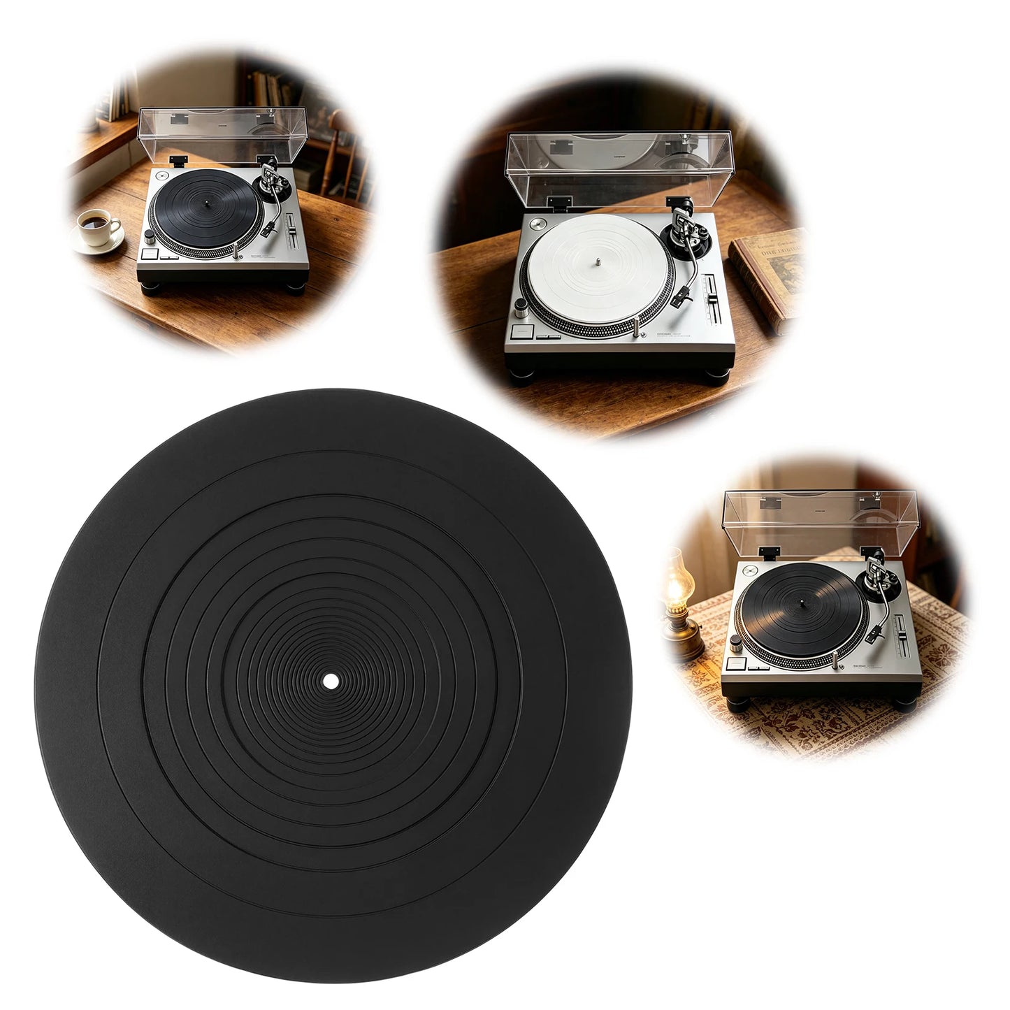 Turntable Platter Mat 12 Inch 7 Inch Vinyl Record Player Slipmat Rubber Silicone 3mm Thick Anti-Vibration Noise Reduction Peaceful Pleasures Health and Wellness