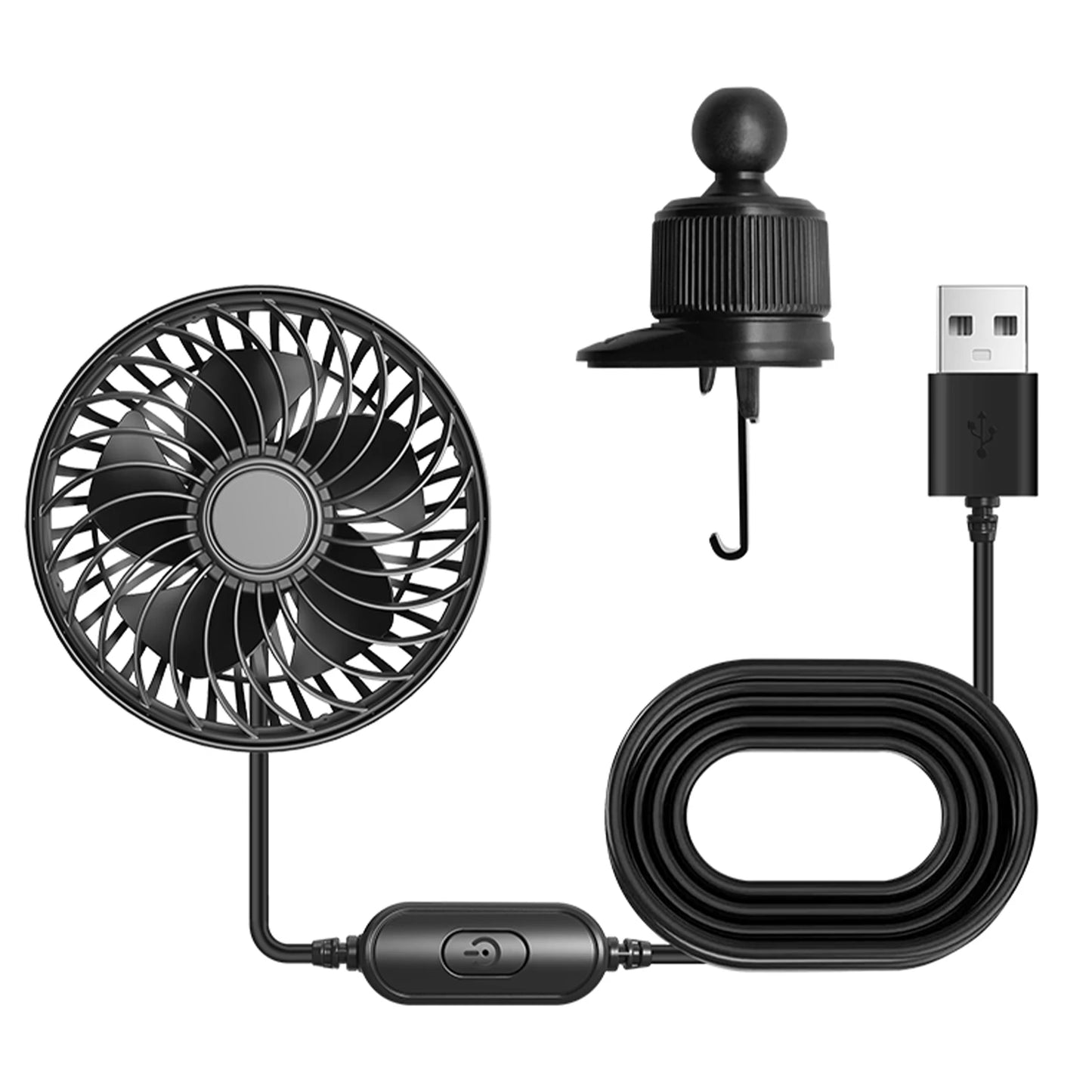 3 Speed USB Car Fan Mini Electric Air Vent Cooling Fan with 115cm Control Cable for Vehicle Auto Truck Interior Accessories Peaceful Pleasures Health and Wellness Black