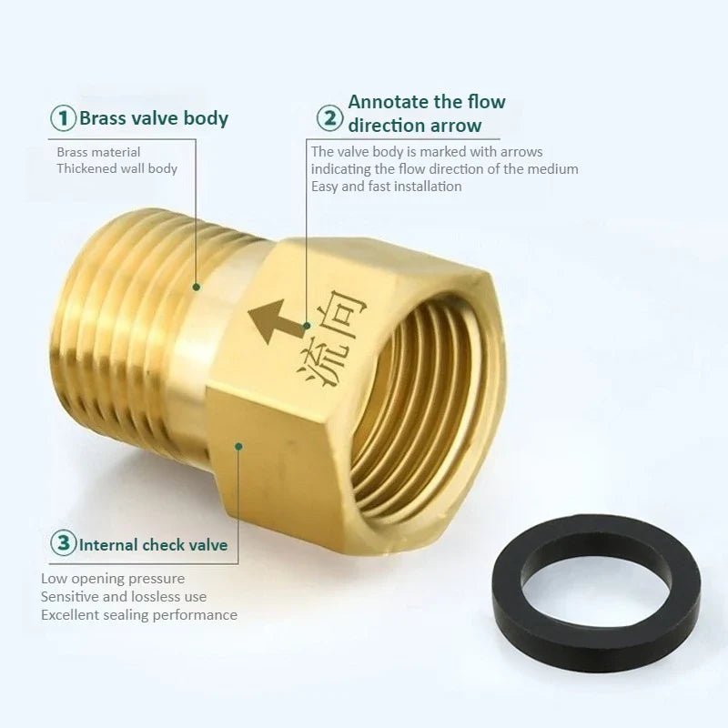 Copper 1/2" One-Way Check Valve – Anti-Backflow Threaded