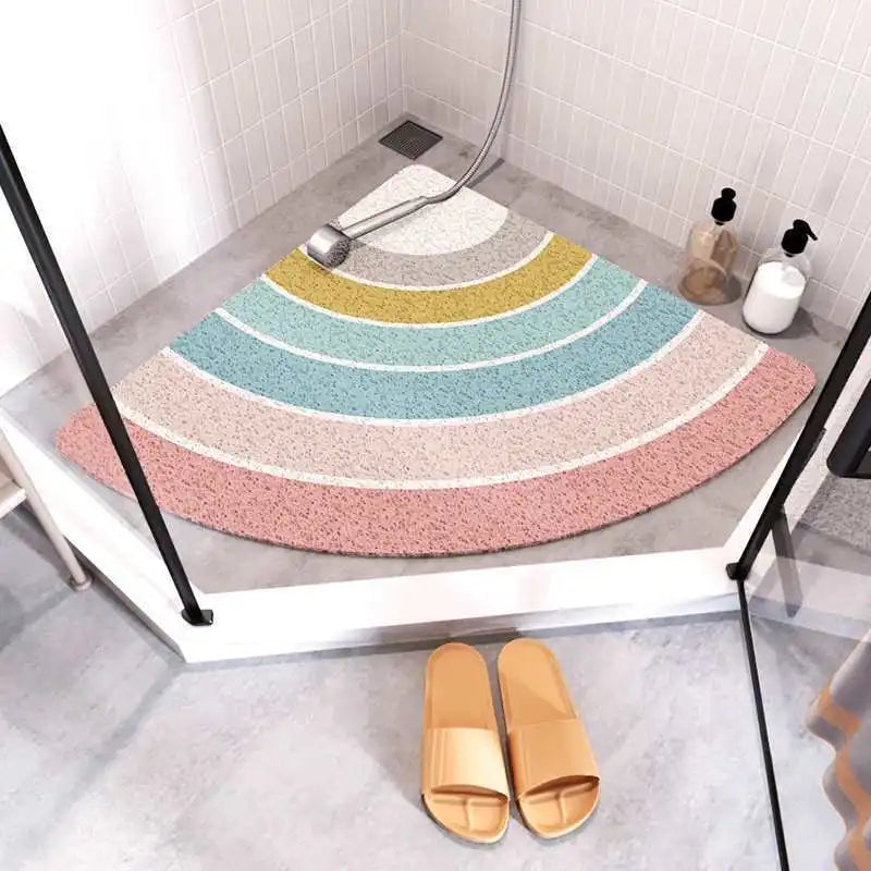 Fan-Shaped Anti-Slip Bathroom Mat – Cartoon Curved Suede Rug