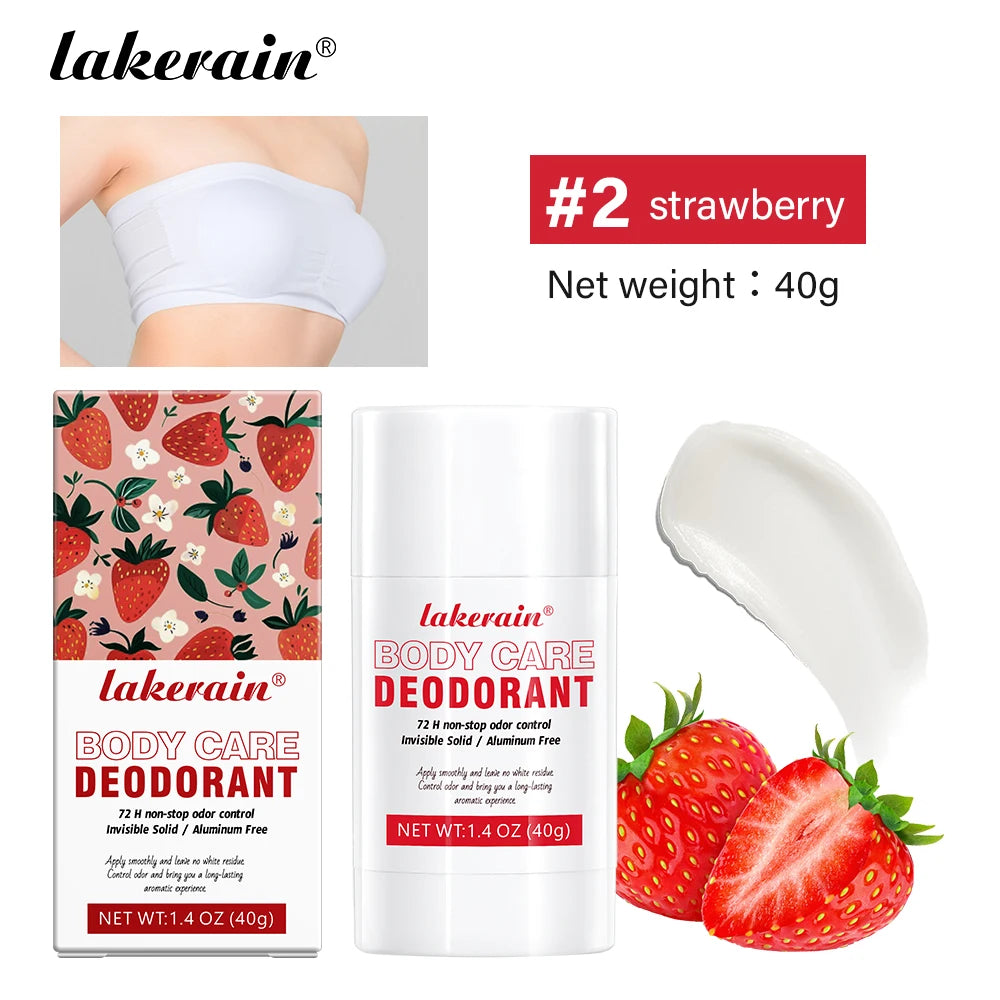 Lakerain Body Care Deodorant Long-Term Odor Control Natural Ingredients Aluminum-Free Sweet Fruity Aroma Full Body Deodorant Peaceful Pleasures Health and Wellness Strawberry