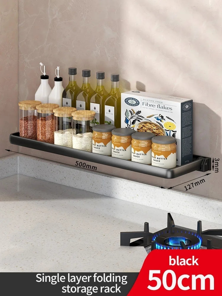 Wall-Mounted Folding Kitchen Seasoning Rack | Aluminum Organizer
