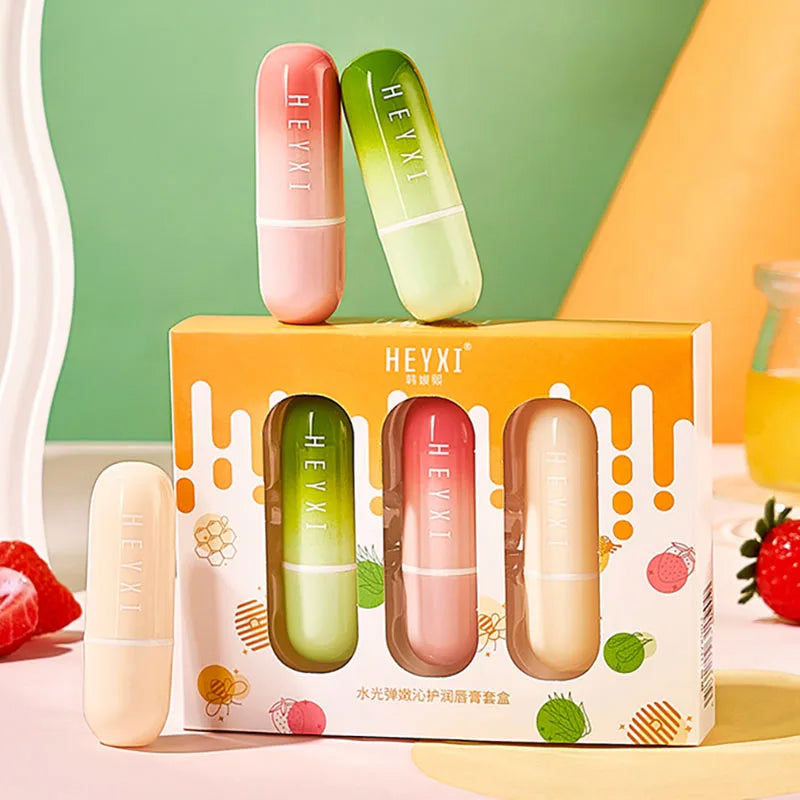 Fruit Lip Balm Set 3pcs | Color-Changing Moisturizing Lip Care