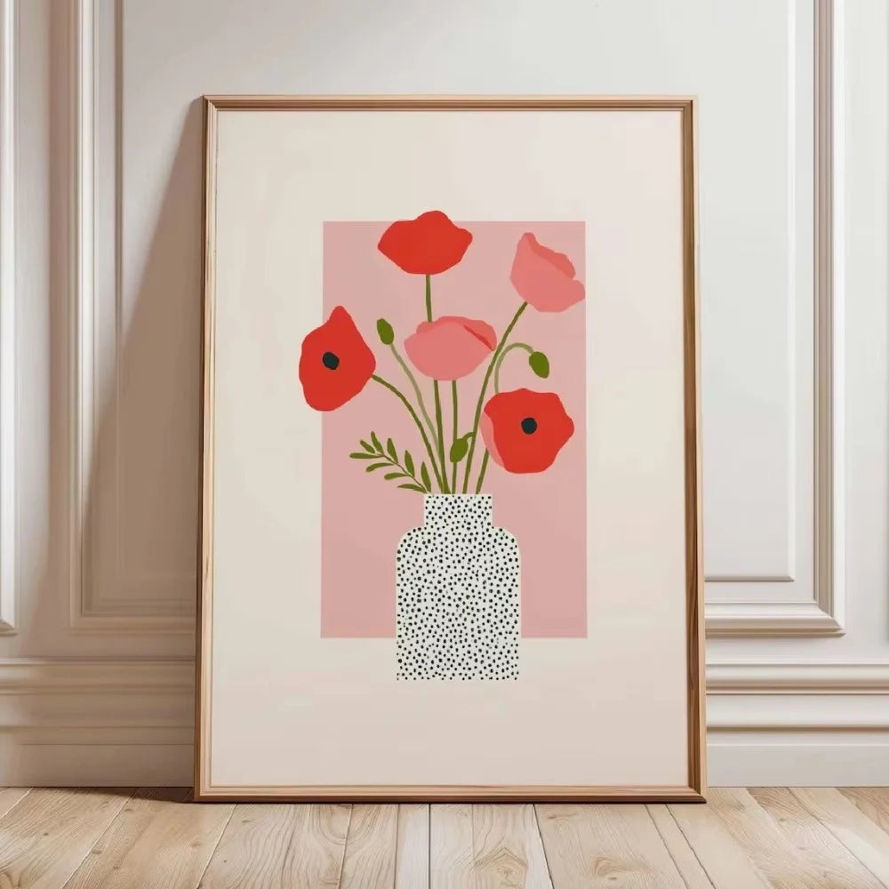Scandinavian Abstract Anemone Canvas Wall Art Print | Minimalist