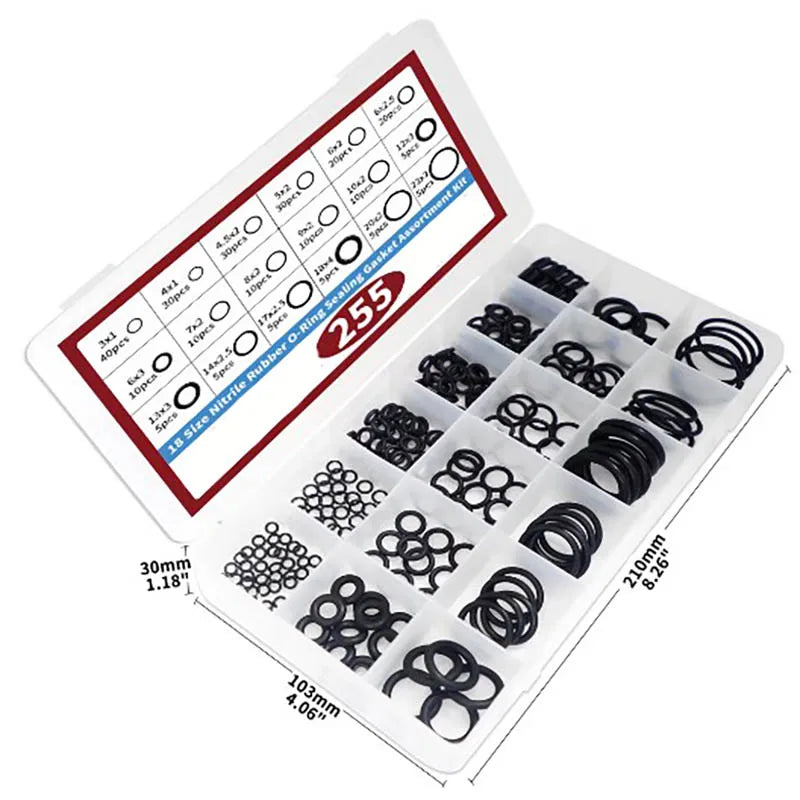 200pc Rubber O-Ring Assortment Kit – Multi-Size Gasket Seals
