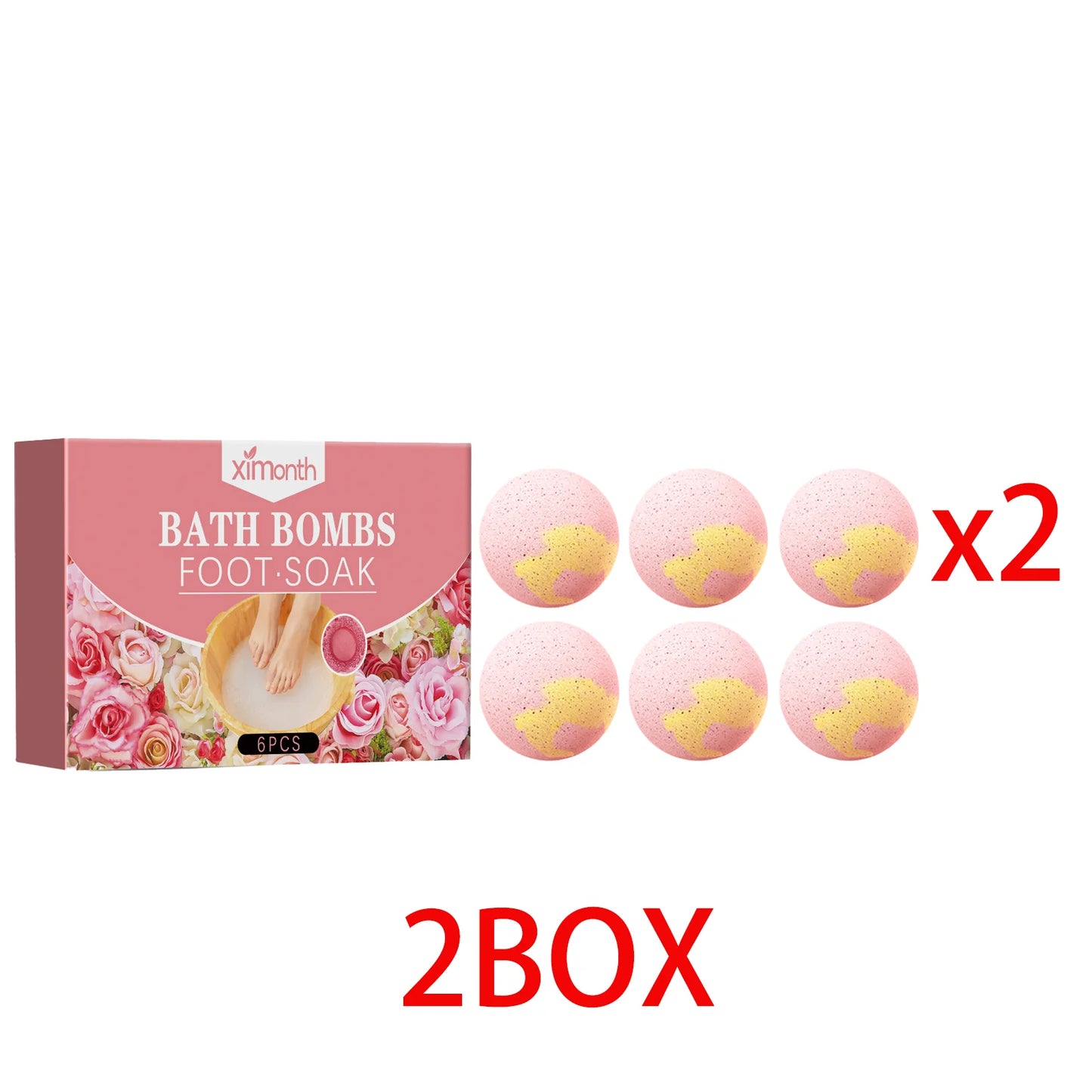 Rose Fizzing Foot Soak Bath Bombs – 6pc Exfoliating Spa Set
