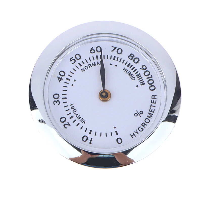 Cigar Box Juggling Moisture-proof Box Direct Pin Embedded 37mm Pointer Mini Gold Silver Thermometer Hygrometer Peaceful Pleasures Health and Wellness Hygrometer Silver